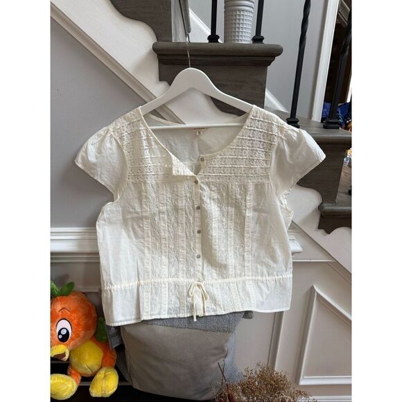 Lucky Brand Tops - Lucky Brand Ivory Embroidery & Lace Feminine Coquet Tue Waist S/S Blouse sz XXL